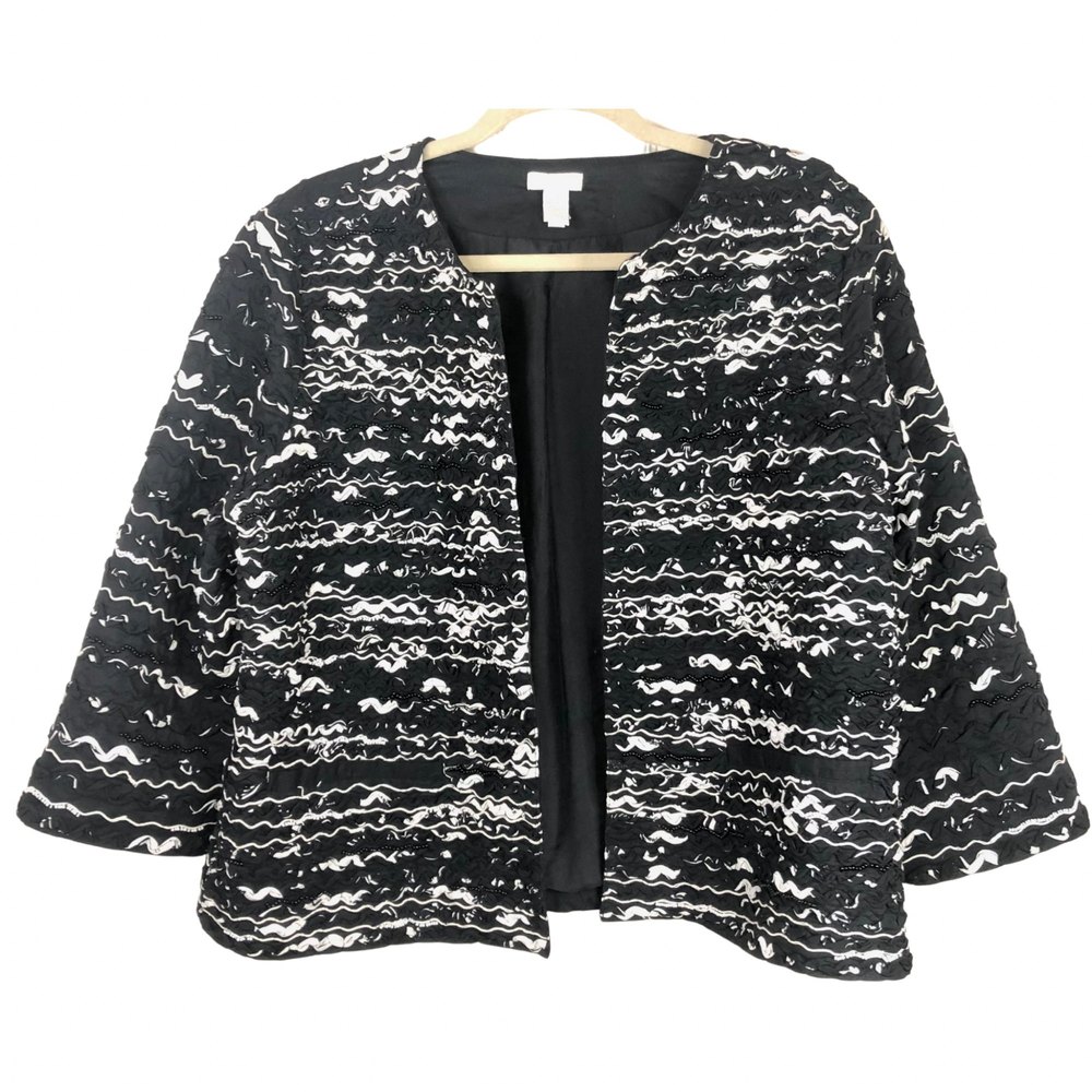 Chicos Open Front Jacket 100% Cotton Textured Bea… - image 1